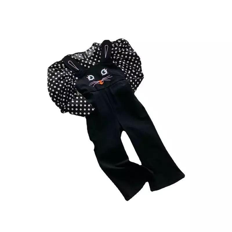 Little Girls Sleeveless Flared Suspended Pants Black