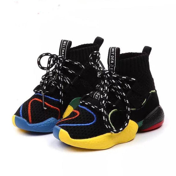 Little Kid Boys Girls High Top Knit Boots Sneakers Black