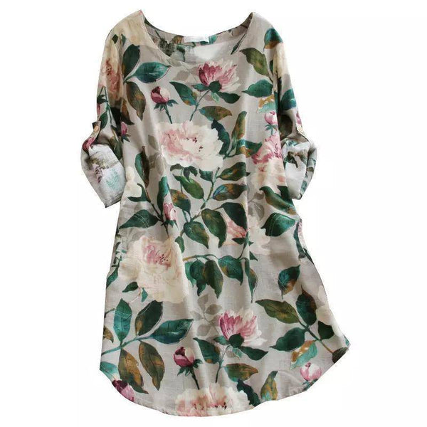 Long Sleeve Beach Round Neck Loose Short Dress