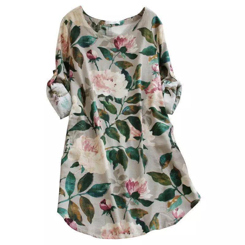 Long Sleeve Beach Round Neck Loose Short Dress