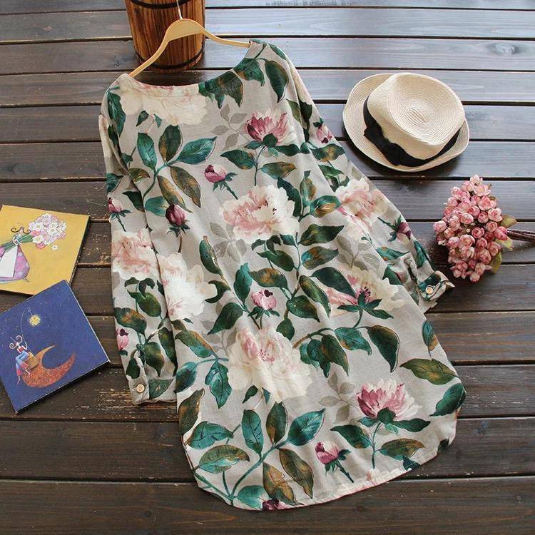 Long Sleeve Beach Round Neck Loose Short Dress Beige