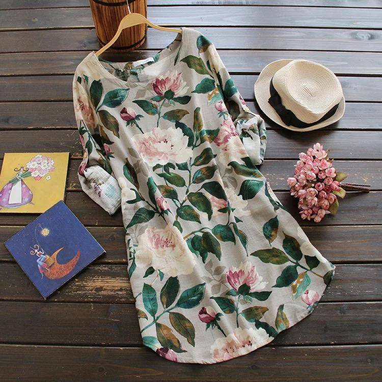 Long Sleeve Beach Round Neck Loose Short Dress