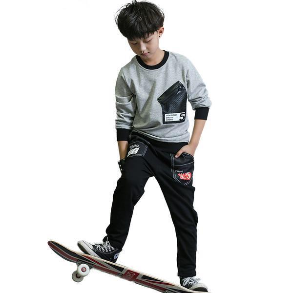 Long Sleeve Boys Sets Tracksuit Summer Clothes Outfit Gray