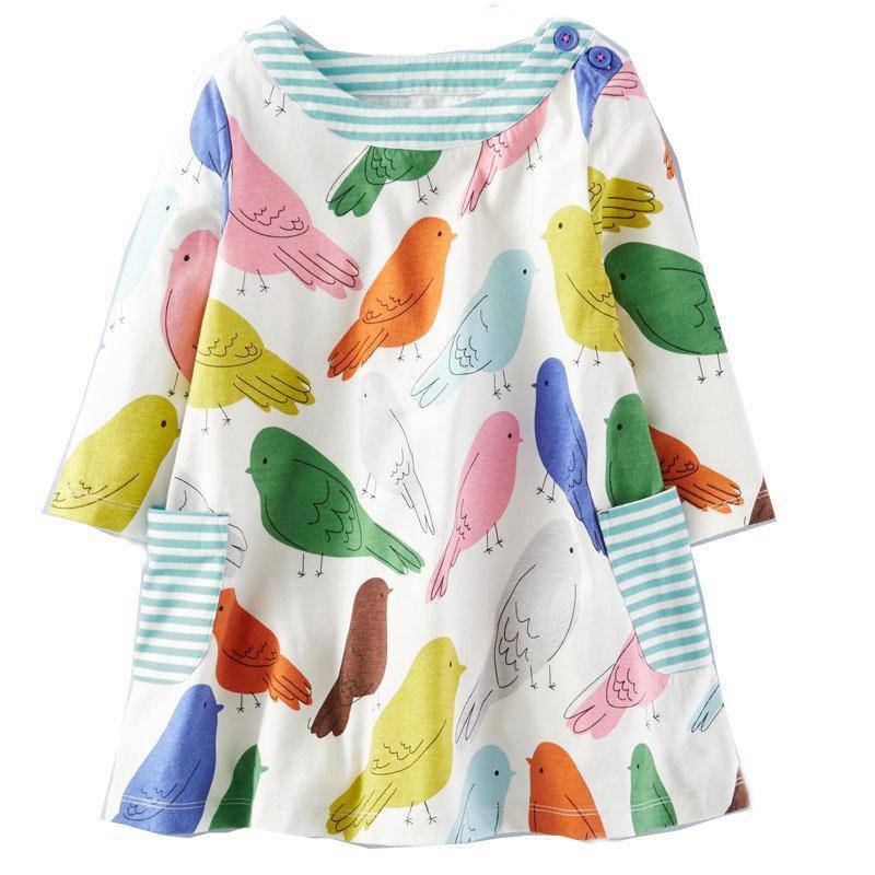 Long Sleeve Princess Animal Flower Tunic Jersey Dress
