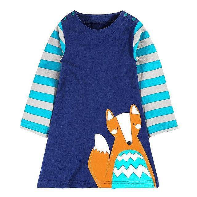 Long Sleeve Princess Animal Flower Tunic Jersey Dress Blue Green