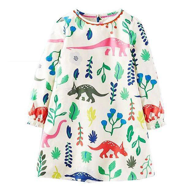 Long Sleeve Princess Animal Flower Tunic Jersey Dress Green Pink Blue