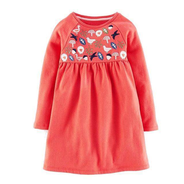 Long Sleeve Princess Animal Flower Tunic Jersey Dress Orange