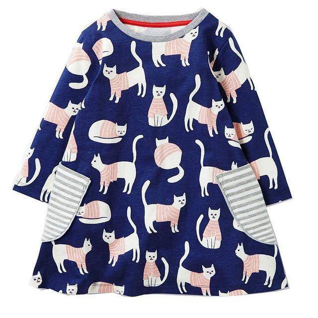 Long Sleeve Princess Animal Flower Tunic Jersey Dress Navy Grey