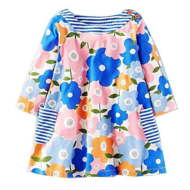 Long Sleeve Princess Animal Flower Tunic Jersey Dress Blue Pink