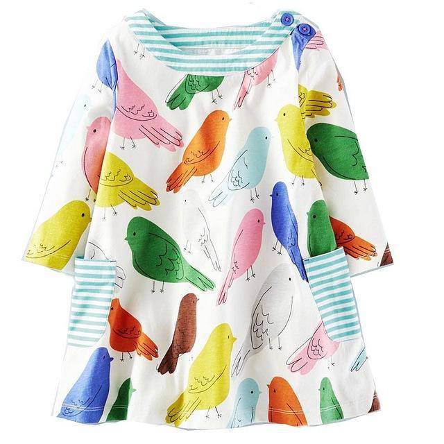 Long Sleeve Princess Animal Flower Tunic Jersey Dress White Green Orange