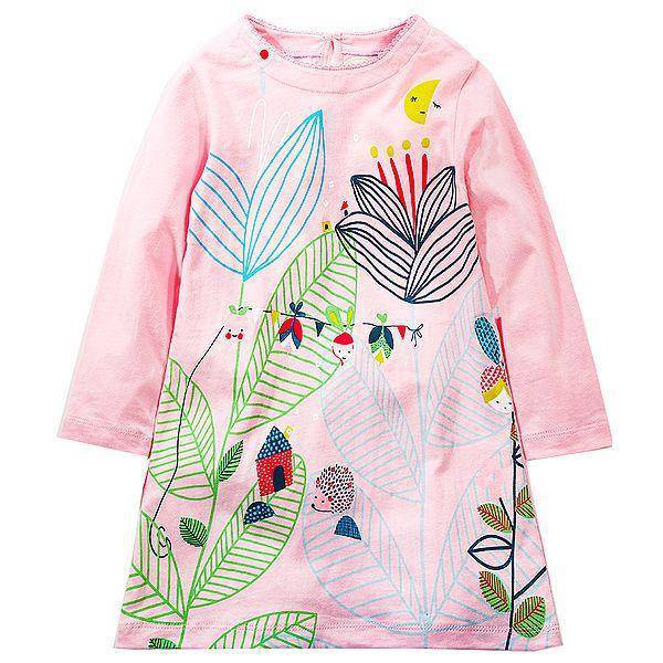Long Sleeve Princess Animal Flower Tunic Jersey Dress Pink Black Blue