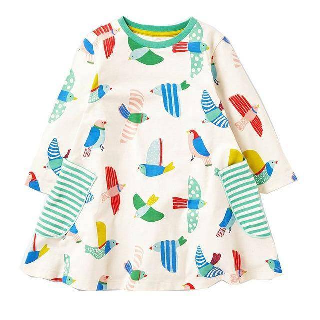 Long Sleeve Princess Animal Flower Tunic Jersey Dress White Green