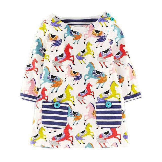 Long Sleeve Princess Animal Flower Tunic Jersey Dress Pink Light Green Red