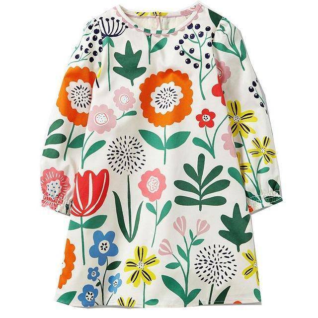 Long Sleeve Princess Animal Flower Tunic Jersey Dress Green White