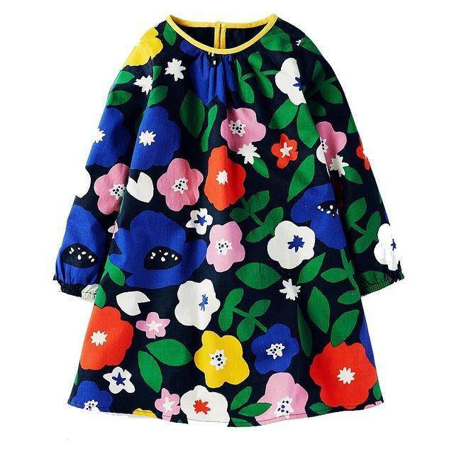 Long Sleeve Princess Animal Flower Tunic Jersey Dress Pink Blue Green