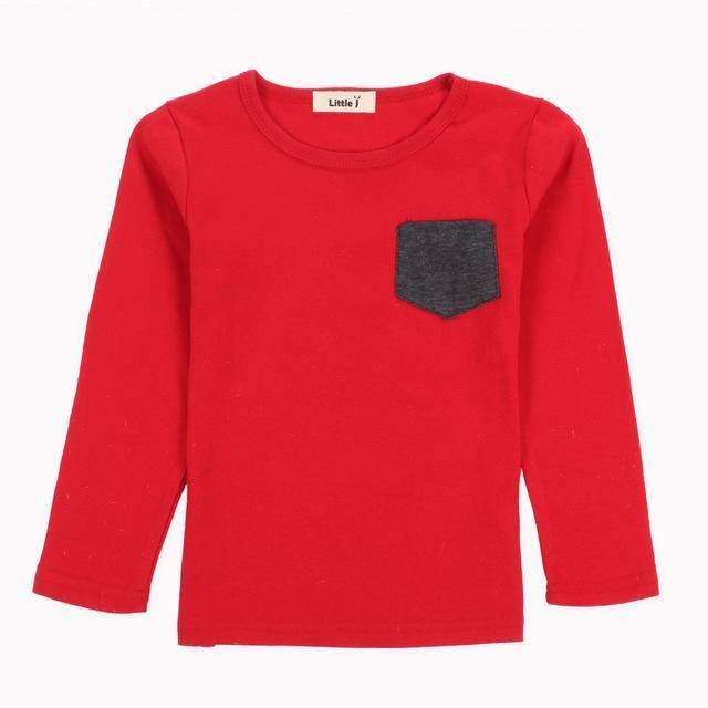 Long Sleeve T Shirt Candy O Neck Tee Tops Boy Girl Clothes Red