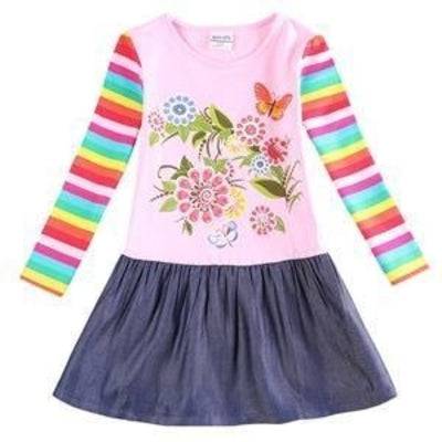 Floral Long Sleeve Girls Novelty Dress Pink Red Purple