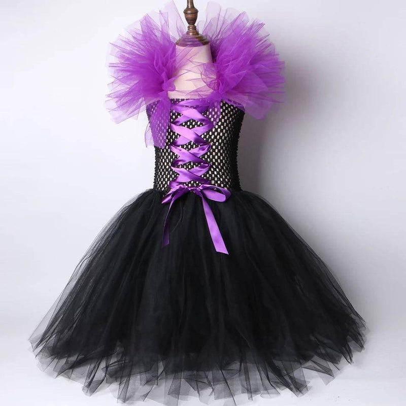 Maleficent Girls Tutu Halloween Cosplay Dress Black Dress&horn