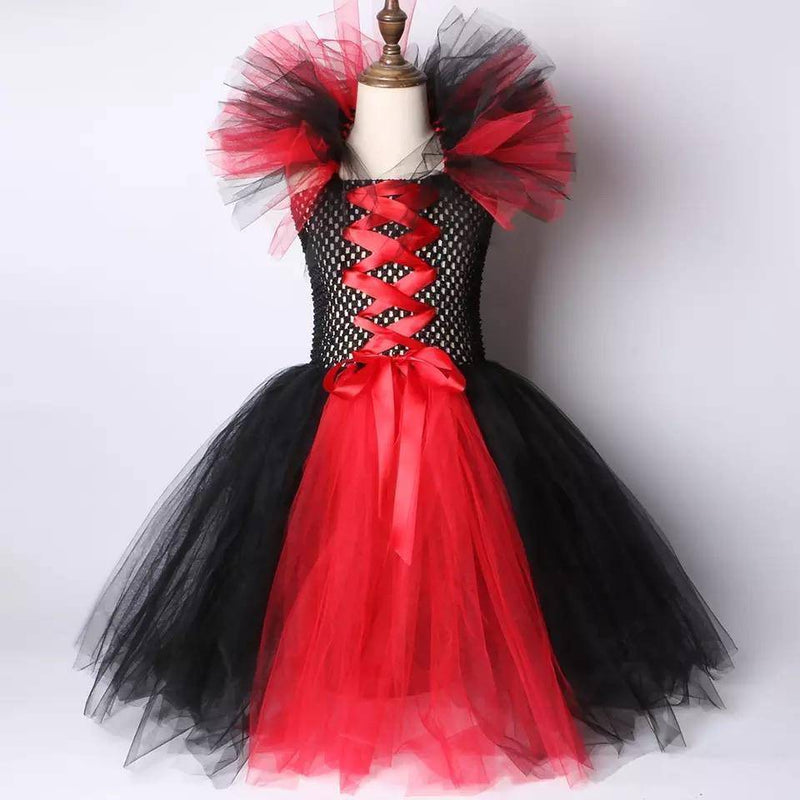 Maleficent Girls Tutu Halloween Cosplay Dress Red Dress&horn
