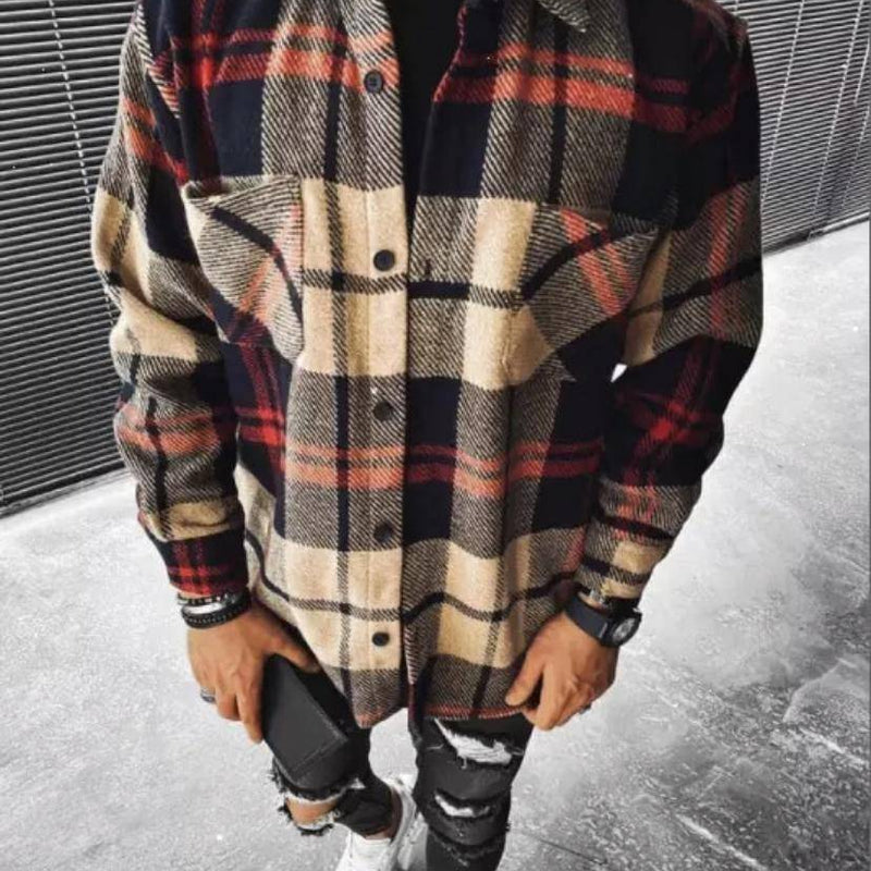Men's Casual Plaid 2021 Long Sleeve Single-Breasted Shirt Red