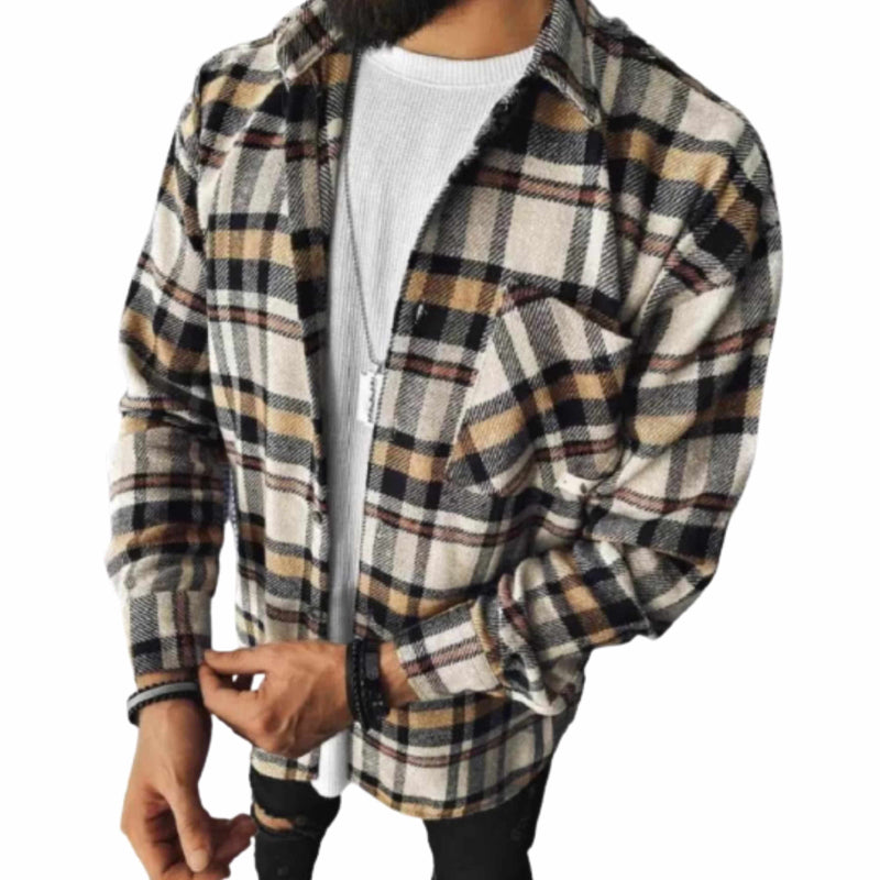 Men's Casual Plaid 2021 Long Sleeve Single-Breasted Shirt Fine Plaid