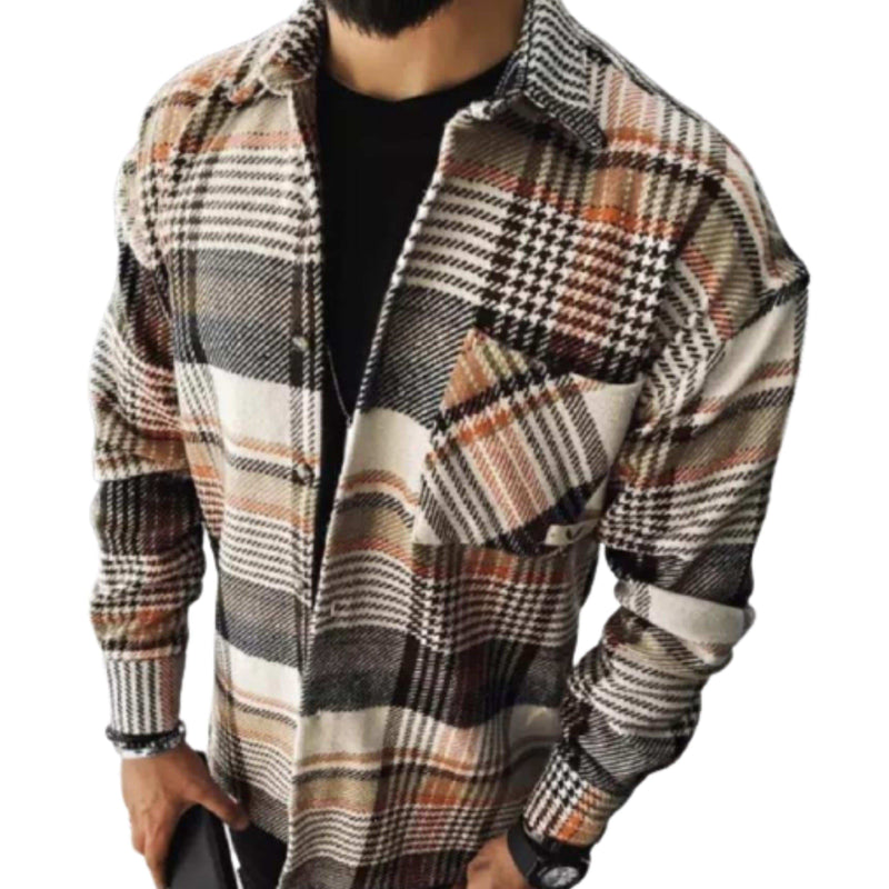 Men's Casual Plaid 2021 Long Sleeve Single-Breasted Shirt Flower Plaid