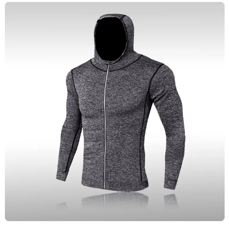 Men Compression Sportswear Fitness Hooded Jacket Gray