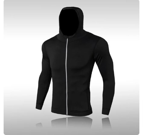 Men Compression Sportswear Fitness Hooded Jacket Black