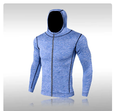 Men Compression Sportswear Fitness Hooded Jacket Blue