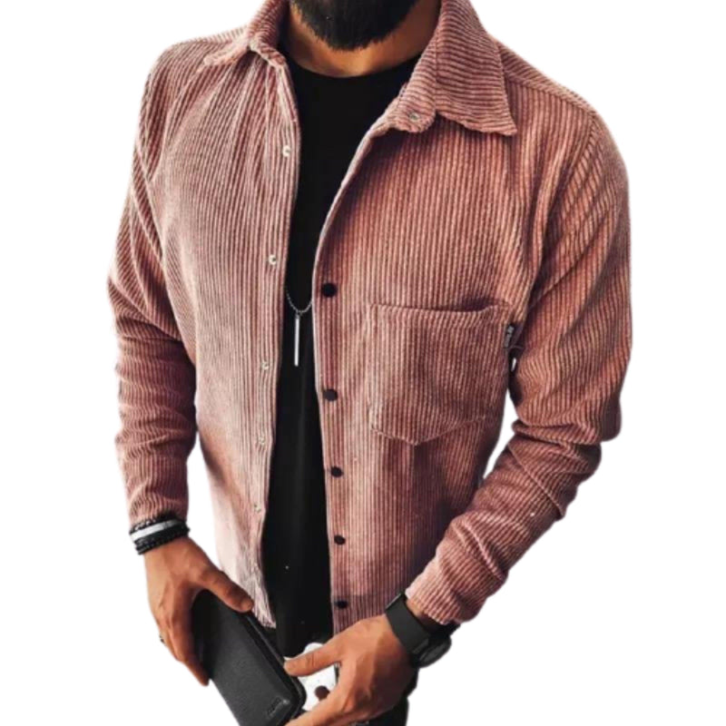 Men's Casual Plaid 2021 Long Sleeve Single-Breasted Shirt Couduroy Red