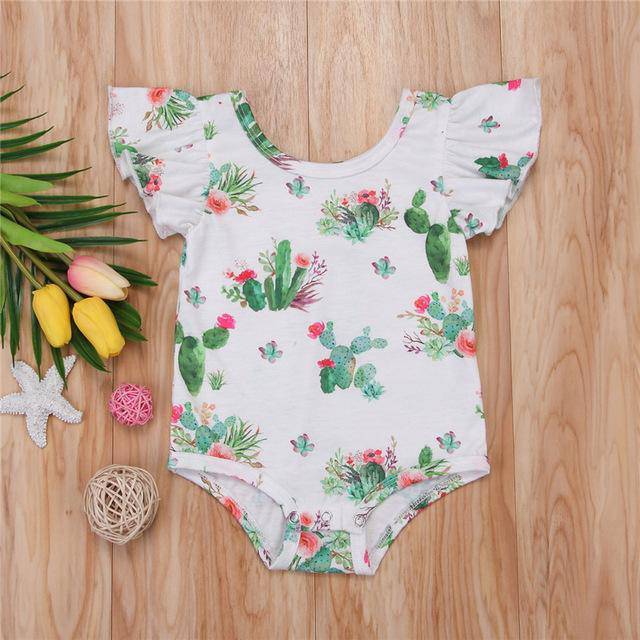 New Baby Girls Short Sleeve Floral Jumpsuit White