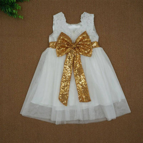 New Baby Kids Girls Bow Sleeveless Lace Dress