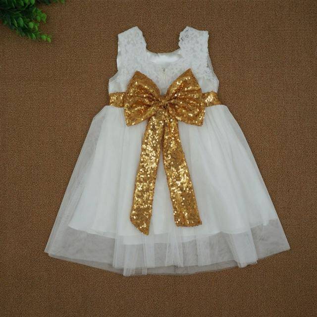 New Baby Kids Girls Bow Sleeveless Lace Dress White