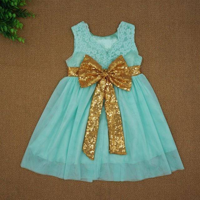 New Baby Kids Girls Bow Sleeveless Lace Dress Green