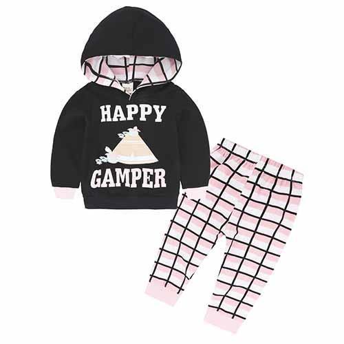 New Baby Unisex Long Sleeve Hooded Tops Floral pants Black Pink