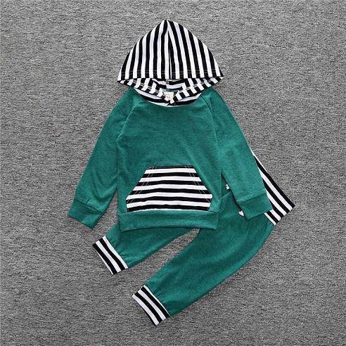 New Baby Unisex Long Sleeve Hooded Tops Floral pants Green