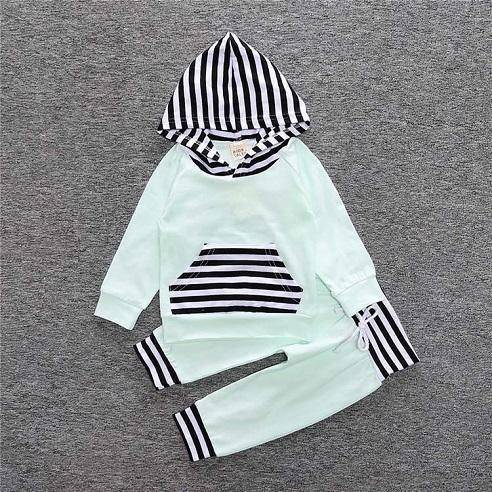 New Baby Unisex Long Sleeve Hooded Tops Floral pants Light Green