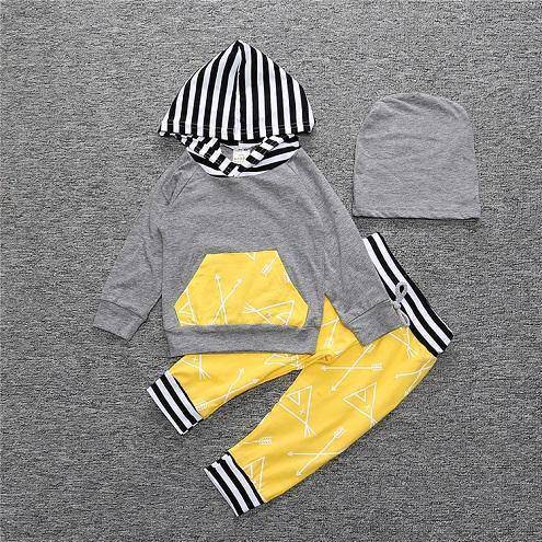 New Baby Unisex Long Sleeve Hooded Tops Floral pants Dark Yellow
