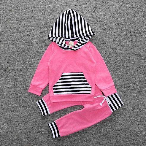 New Baby Unisex Long Sleeve Hooded Tops Floral pants Pink Grey
