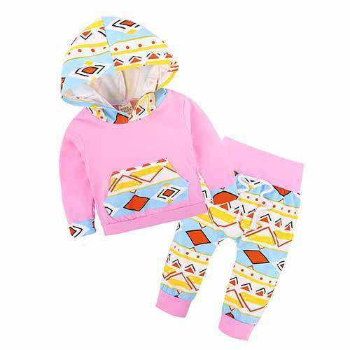 New Baby Unisex Long Sleeve Hooded Tops Floral pants Light Pink Yellow