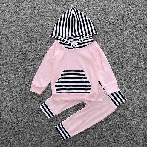 New Baby Unisex Long Sleeve Hooded Tops Floral pants Light Pink Grey