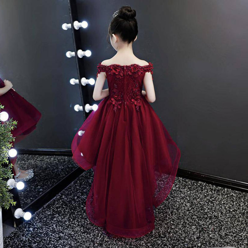 New Elegant Girl Red Lace Shoulderless First Communion Dress