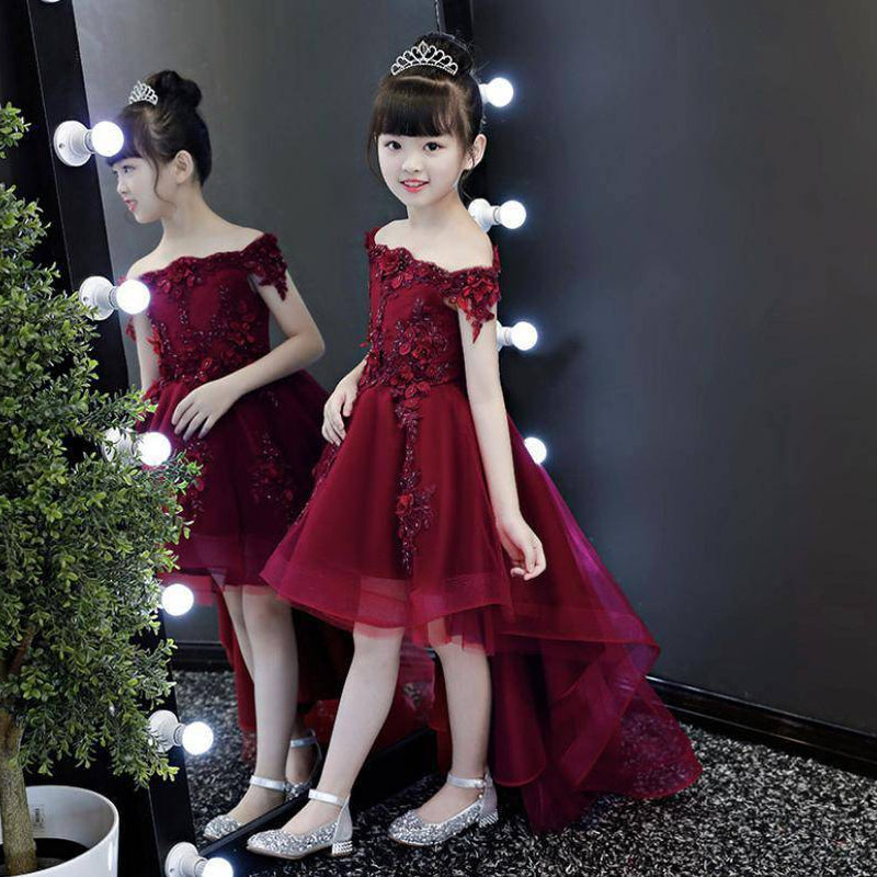 New Elegant Girl Red Lace Shoulderless First Communion Dress