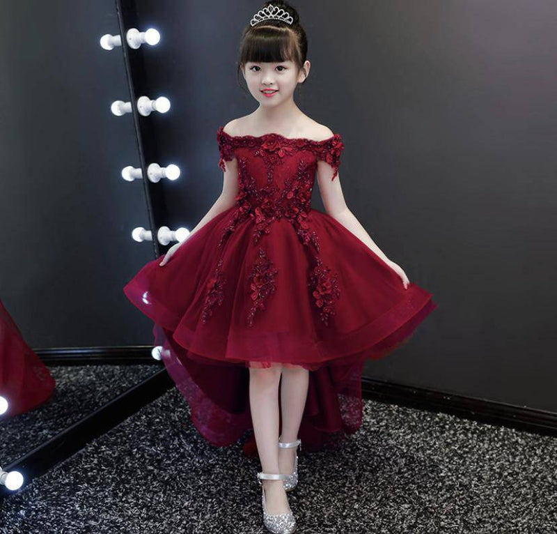 New Elegant Girl Red Lace Shoulderless First Communion Dress