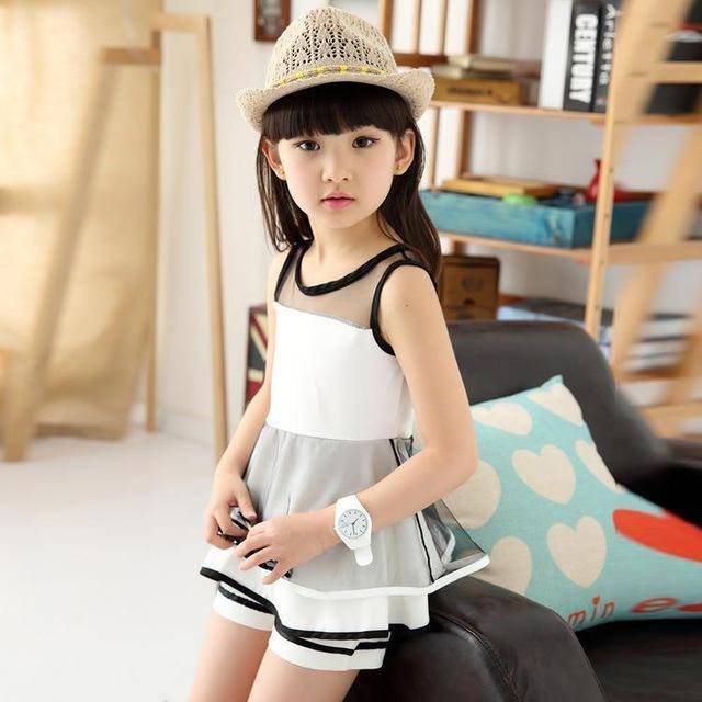 New Fashion Children's Clothing Net Veil T-Shirts Pants White