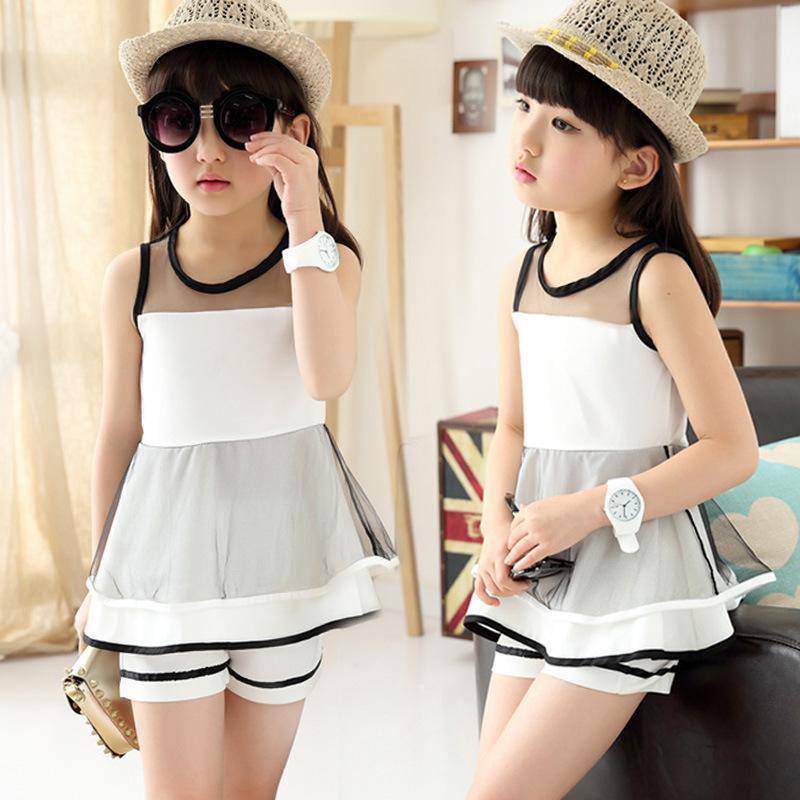 New Fashion Children's Clothing Net Veil T-Shirts Pants
