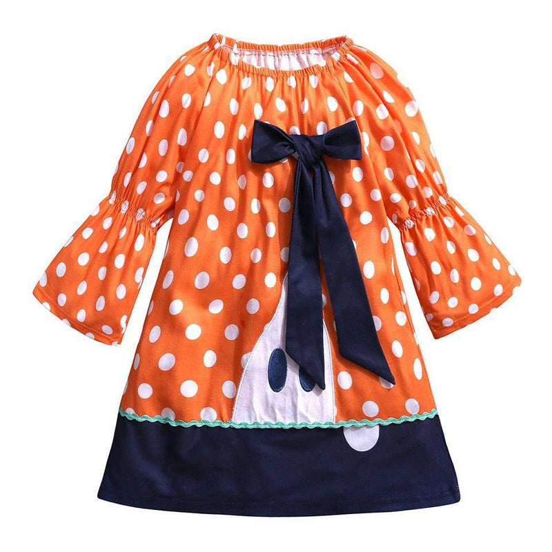New Girl Polka Dot Pumpkin Halloween Dress Costume Orange Black
