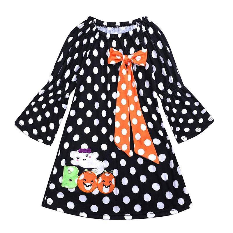 New Girl Polka Dot Pumpkin Halloween Dress Costume Black