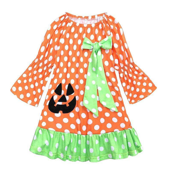New Girl Polka Dot Pumpkin Halloween Dress Costume Orange