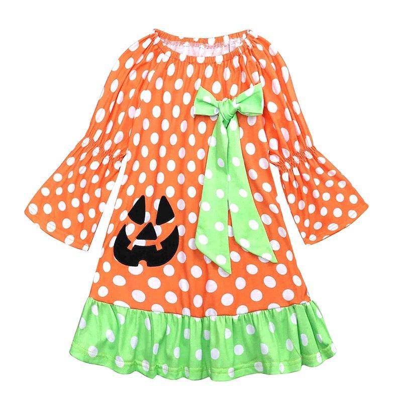 New Girl Polka Dot Pumpkin Halloween Dress Costume Orange